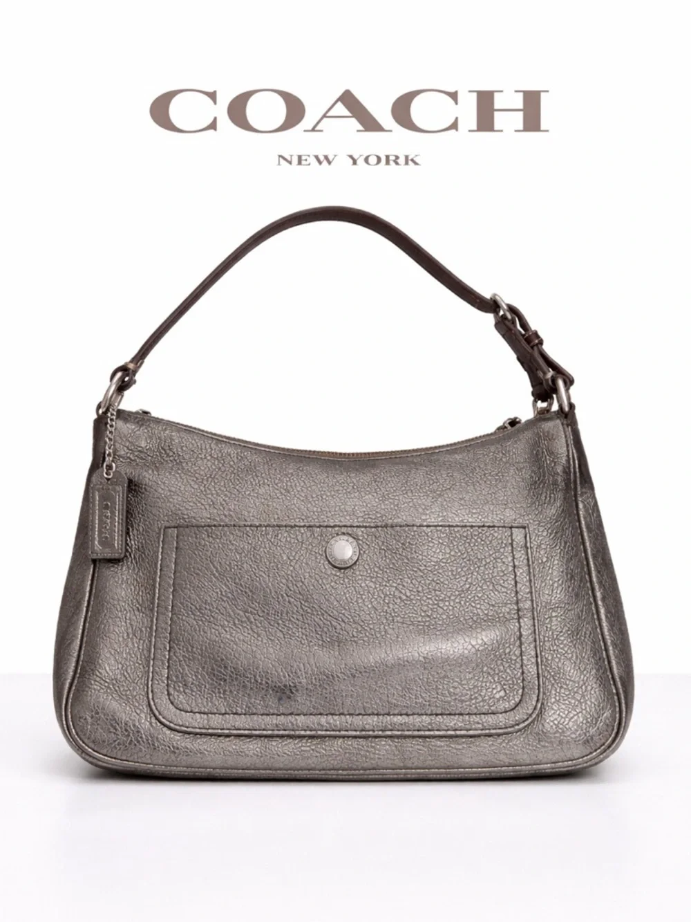 Y2K Coach Chelsea Metallic Silver Leather Shoulder Bag Mini Baguette 2007